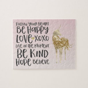 Schwarzes Aquarell-Inspirations-Gold-Einhorn Puzzle