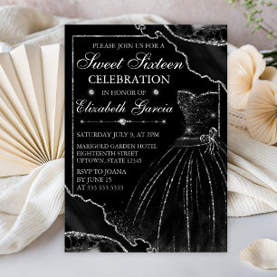 Schwarzes Aquarellkleid & Glitzernder Achat Sweet Einladung