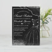 Schwarzes Aquarellkleid & Silberglanzkleid Sweet 1 Einladung (Stehend Vorderseite)