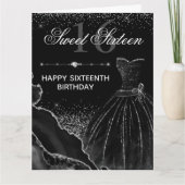 Schwarzes Aquarellkleid Sweet 16 Geburtstag Karte (Vorderseite)