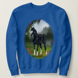 Schwarzes arabisches Pferd auf einer Frühlingswies Sweatshirt