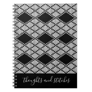 SCHWARZES ARGYLE-STRICKMUSTER 6,5x8,75 Notizbuch + Notizblock