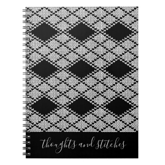 SCHWARZES ARGYLE-STRICKMUSTER 6,5x8,75 Notizbuch + Notizblock (Vorderseite)
