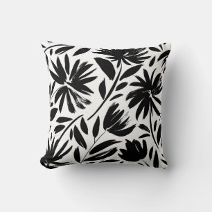 Schwarzes Astern: Vintage-Chrysanthemen-Muster Kissen