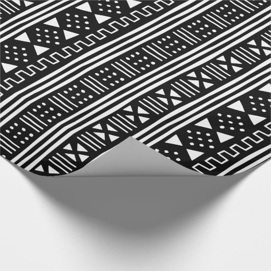 Schwarzes auf weißem Afrikaner MudCloth inspiriert Geschenkpapier (Ecke)