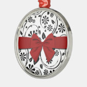 Schwarzes auf weißes Gänseblümchen-Blumen-Muster Silbernes Ornament (Links)