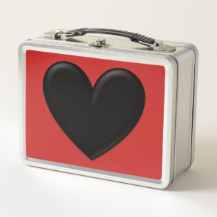 Schwarzes aufgeblasenes Herz Metall Lunch Box