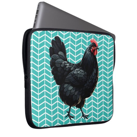 Schwarzes Australorp-Hühnchen im Zickzack Hintergr Laptopschutzhülle (Vorne Rechts)