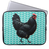 Schwarzes Australorp-Hühnchen im Zickzack Hintergr Laptopschutzhülle (Vorderseite)