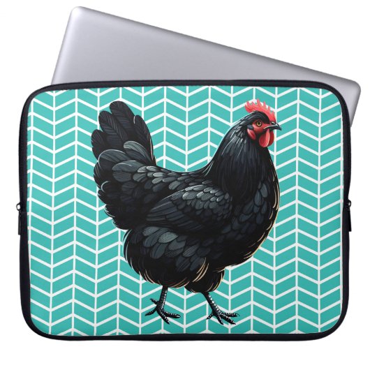 Schwarzes Australorp-Hühnchen im Zickzack Hintergr Laptopschutzhülle (Vorderseite)