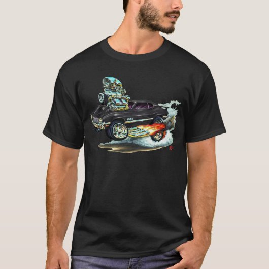 Schwarzes Auto 1970-72 Oldsmobile-Macheten-442 T-Shirt (Vorderseite)