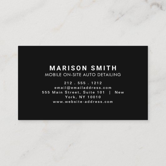 Schwarzes Auto Details, Auto-Reparatur-Logo Schwar Visitenkarte (Rückseite)