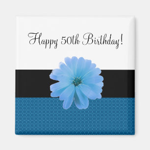 Schwarzes Band Blaue Blume 50. Geburtstag Magnet