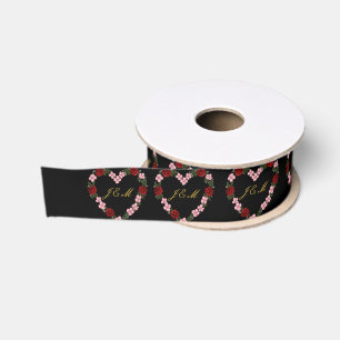 schwarzes Band mit einem rosa und roten Herzen Ripsband