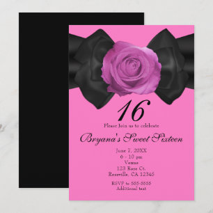 Schwarzes Band & rosa Rose EINLADUNGEN in JEDE FAR