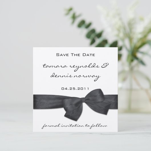 Schwarzes Band Silver Metallic Save the Date (Stehend Vorderseite)
