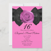 Schwarzes Band und Rosa Rose JEDE FARBE Einladunge Einladung (Vorderseite)