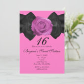 Schwarzes Band und Rosa Rose JEDE FARBE Einladunge Einladung (Stehend Vorderseite)