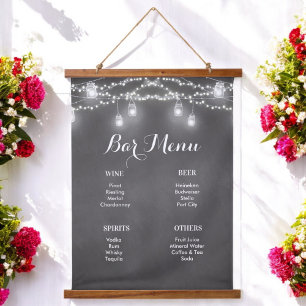 Schwarzes Bar-Menü-Mason-Glas-Hochzeit Wandteppich Mit Holzrahmen