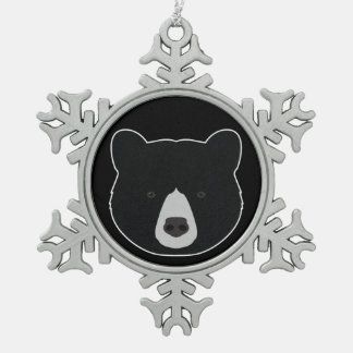 Schwarzes Bärengesicht Schneeflocken Zinn-Ornament