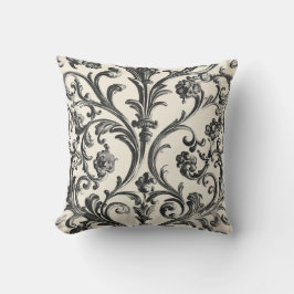 Schwarzes Barock Floral auf Creme Kissen