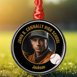 Schwarzes Baseballspieler-Foto Weihnachten Gold Ornament Aus Metall