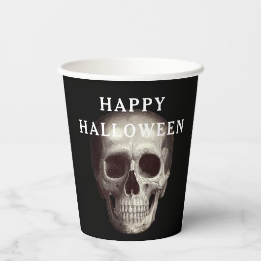 Schwarzes Beängstigendes Schädelerull Halloween Pappbecher (Rückseite)