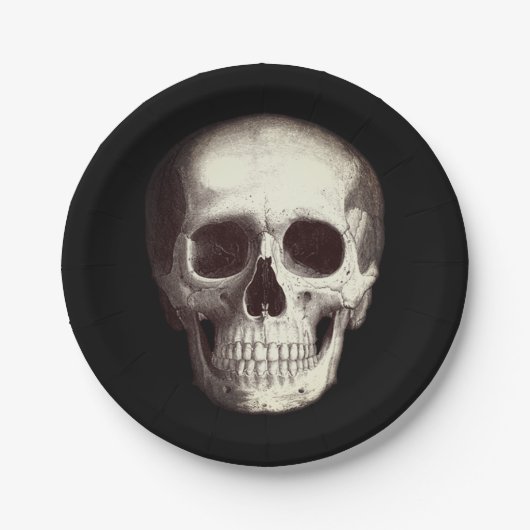 Schwarzes Beängstigendes Schädelerull Halloween Pappteller (Vorderseite)