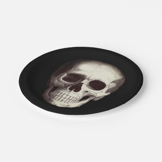 Schwarzes Beängstigendes Schädelerull Halloween Pappteller (Schrägansicht)