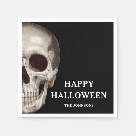 Schwarzes Beängstigendes Schädelerull Halloween Serviette (Vorderseite)