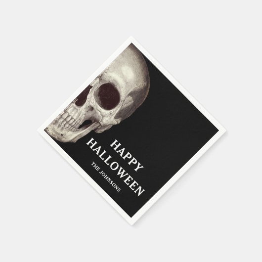 Schwarzes Beängstigendes Schädelerull Halloween Serviette (Ecke)