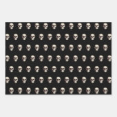 Schwarzes Beängstigendes Schädelmuster Halloween Geschenkpapier Set (Vorderseite 2)