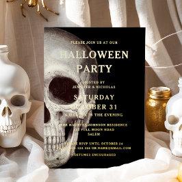 Schwarzes Beängstigendes Skull Adult Halloween Folieneinladung