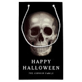 Schwarzes Beängstigendes Skull Halloween Kleine Geschenktüte (Rückseite)