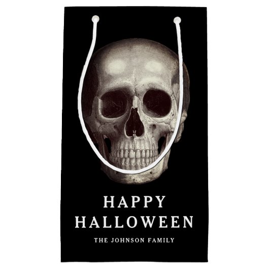 Schwarzes Beängstigendes Skull Halloween Kleine Geschenktüte (Vorderseite)