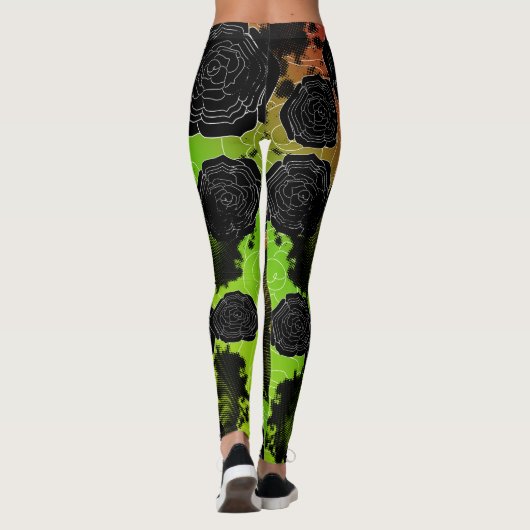 Schwarzes befleckte Rosen-Rasta Leggings (Rückseite)