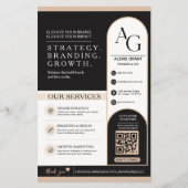 Schwarzes Beige Luxus-QR-Code Termin-Erinnerung Flyer (Vorne)