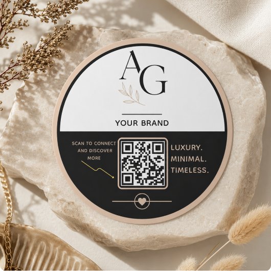 Schwarzes Beiges Luxus-QR-Code-Erinnerung Runder Aufkleber