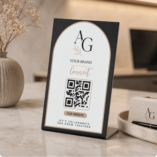 Schwarzes Beiges Luxus-QR-Code Termin-Erinnerung Sockelschild