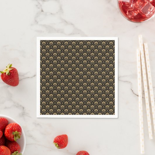Schwarzes beiges nahtloses Vintage-Damaskmuster Serviette (Beispiel)