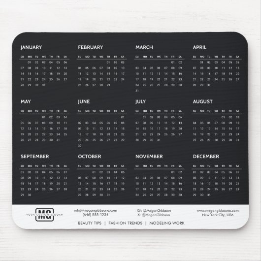 Schwarzes benutzerdefinierbares 2024 Calendar Init Mousepad (Vorne)