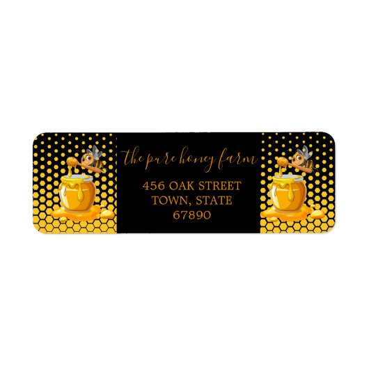 Schwarzes Bienenhonig Etikett Metallic Gold Text (Vorne)