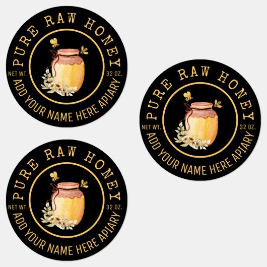 Schwarzes Bienenhonig-Label Metallic Gold Text Etiketten (Gruppe)