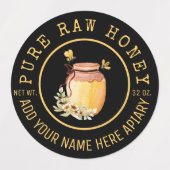 Schwarzes Bienenhonig-Label Metallic Gold Text Etiketten (Design 1)