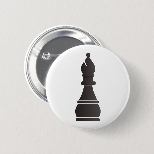 Schwarzes Bischofsschachstück Button (Vorne & Hinten)