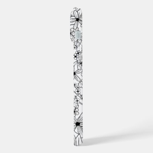 Schwarzes Blatt, handgezeichnet, floralweiß und Mo iPhone Hülle (Linke Seite)