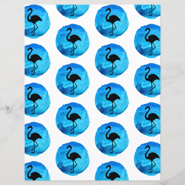 Schwarzes Blau Flamingo Muster Scrapbook Papier (Vorderseite)