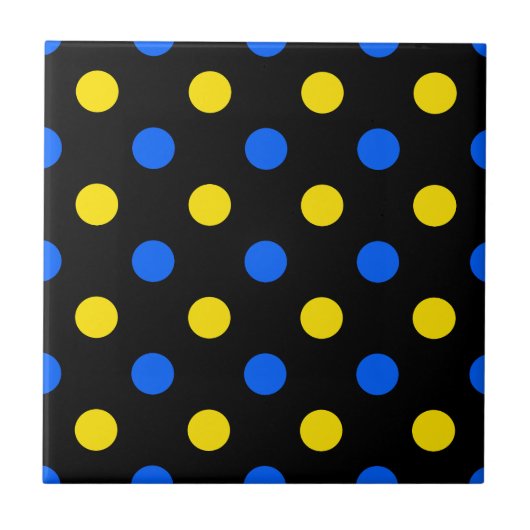 Schwarzes Blau Gelbes Punkte-Design  Fliese (Vorderseite)