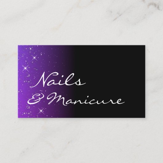 Schwarzes Blau Lila mit Glitzer Stars Beruflich Visitenkarte (Vorderseite)