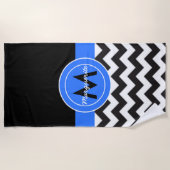 Schwarzes Blau Zickzack Strandtuch (Vorderseite)